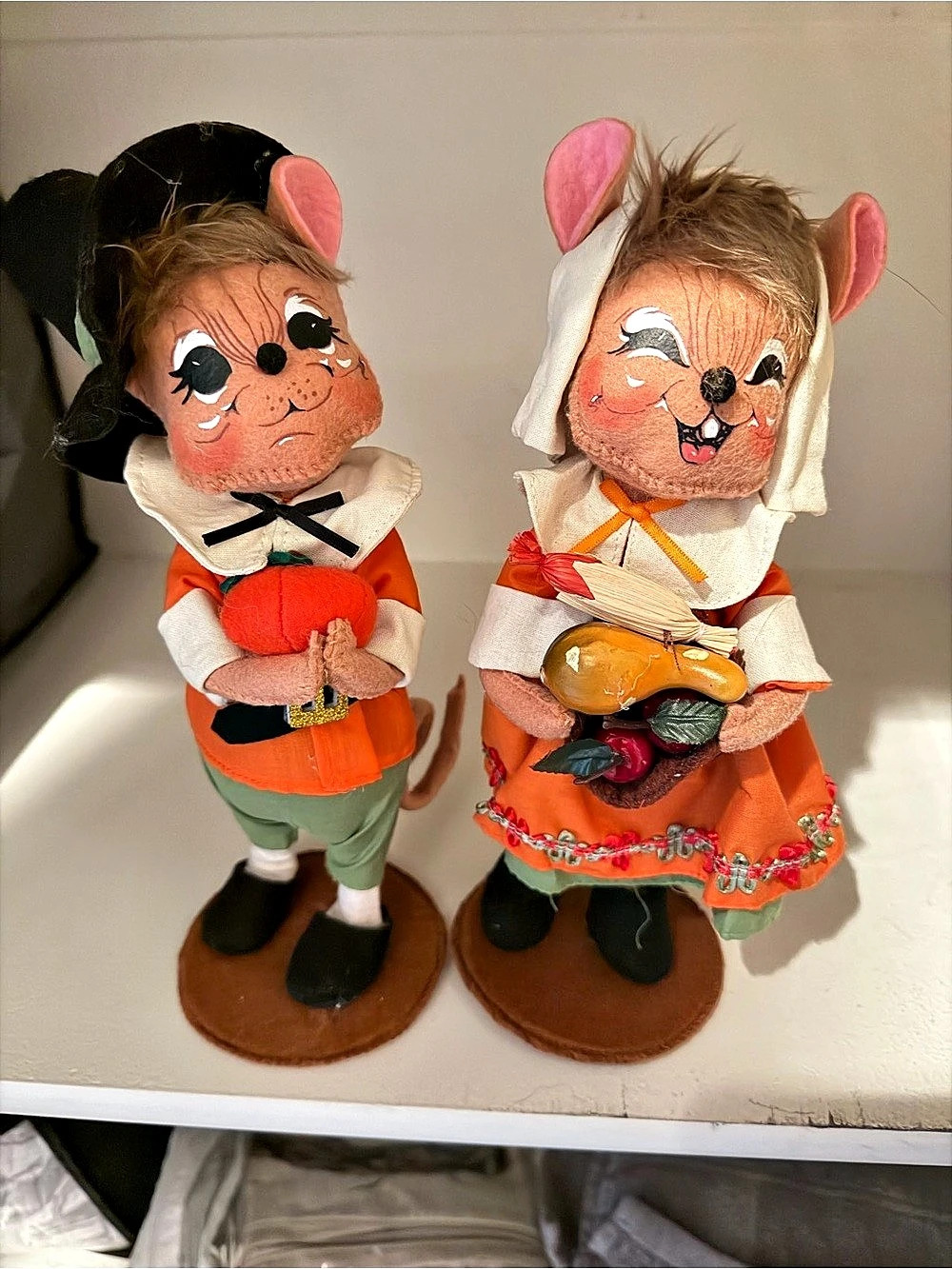 Annalee Mouse Figure Pair Thanksgiving Orange Brown